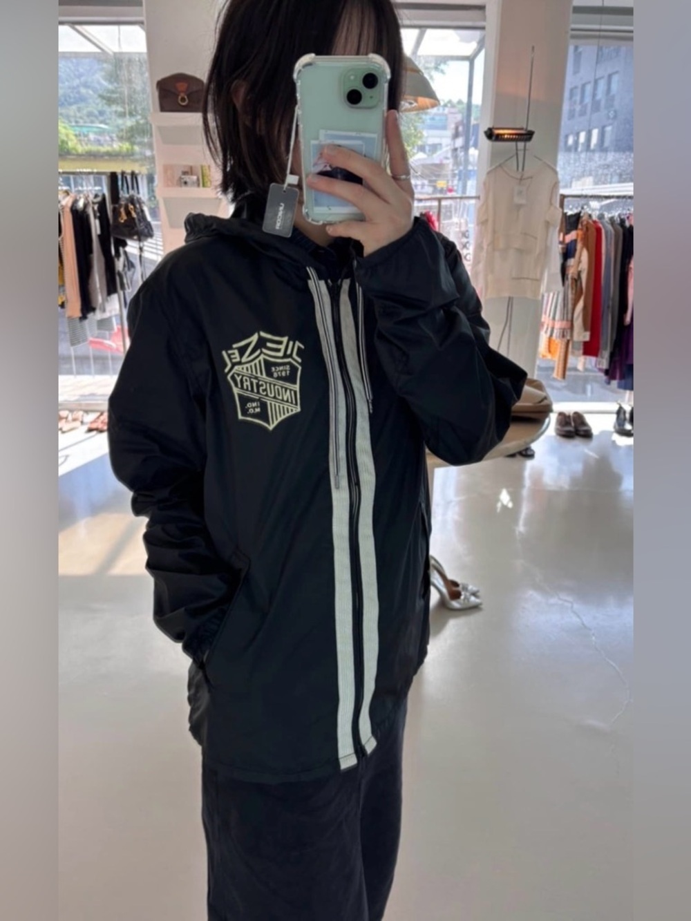 Vintage Diesel Black Hooded Windbreaker Jacket Logo Size Small